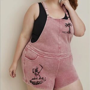 Torrid LOVESICK SHORTFALL - FRENCH TERRY SURF MAUVE WASH Overalls 2X New